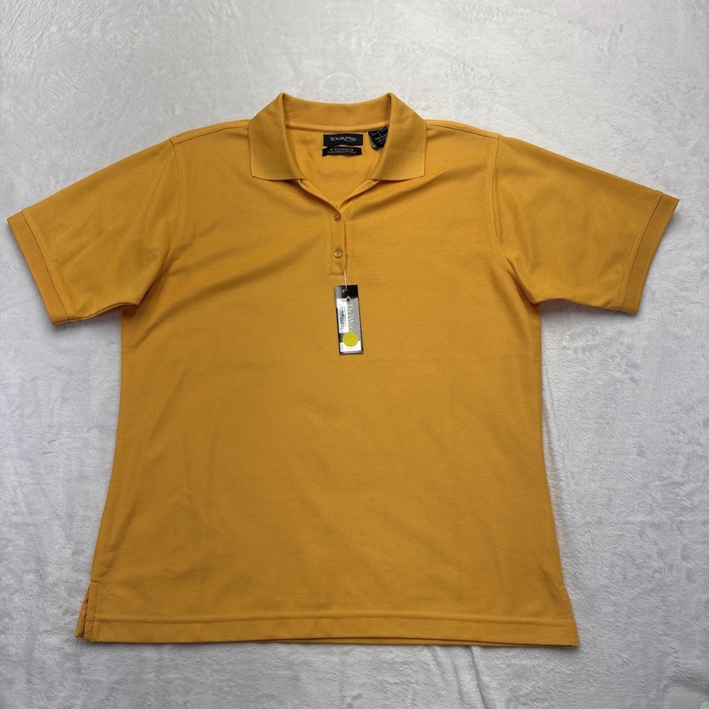 TourPlay DriWay Polo Shirt Womens L Yellow Gold Deadstock Golf NWT